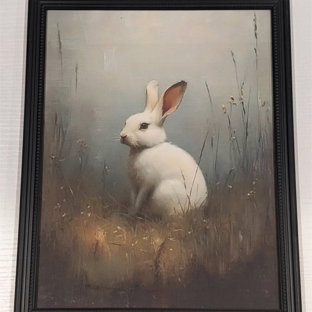 Easter Bunny Fog in Grass Framed Art Painting Print 8"x10" Spring Home Decor